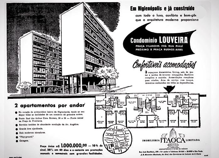 Anúncio da Imobiliária Itaoca para o Condomínio Louveira, “2 apartamentos por andar” — sem data.
