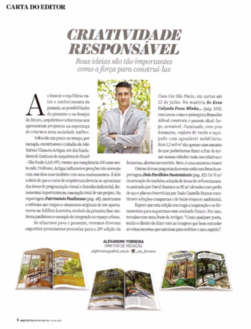 Revista Arquitetura & Construção · Carta do editor — “Criatividade responsável”