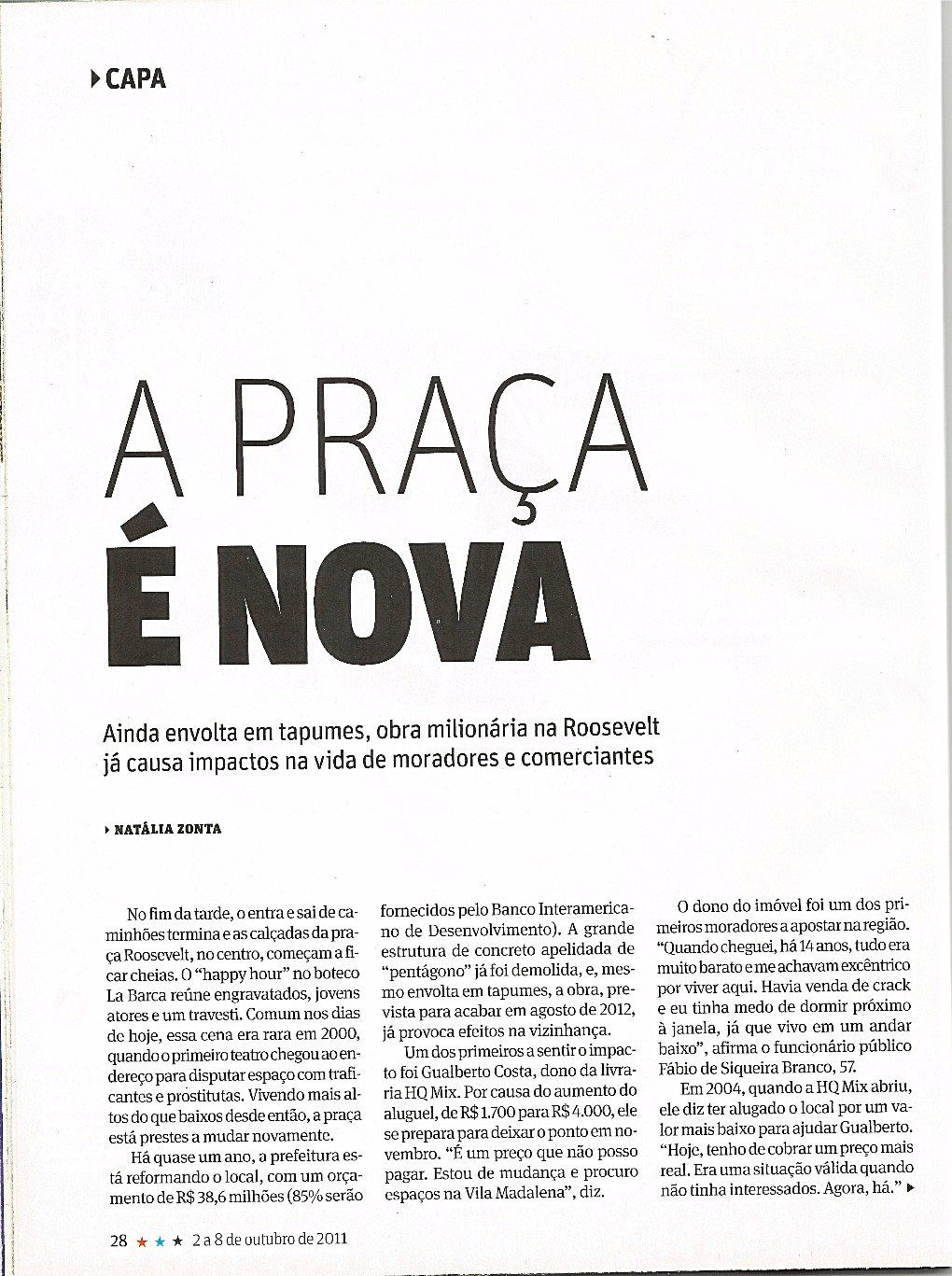 Folha de S.Paulo — revista sãopaulo · “A praça é nova” · 2012