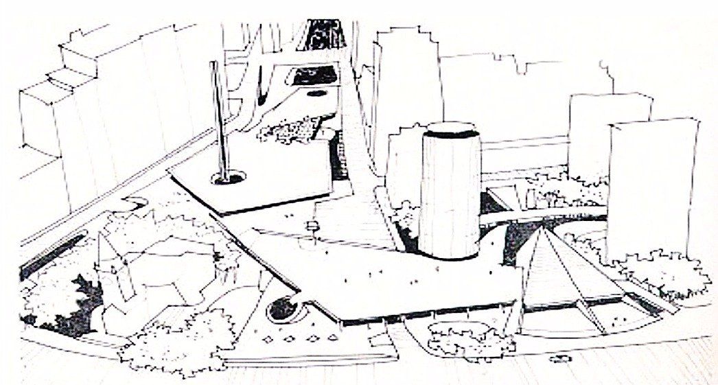 Desenho em perspectiva da antiga Praça Roosevelt