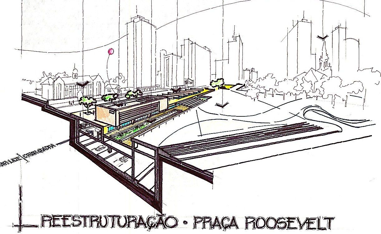 Croqui em perspectiva “Reestruturação – Praça Roosevelt”